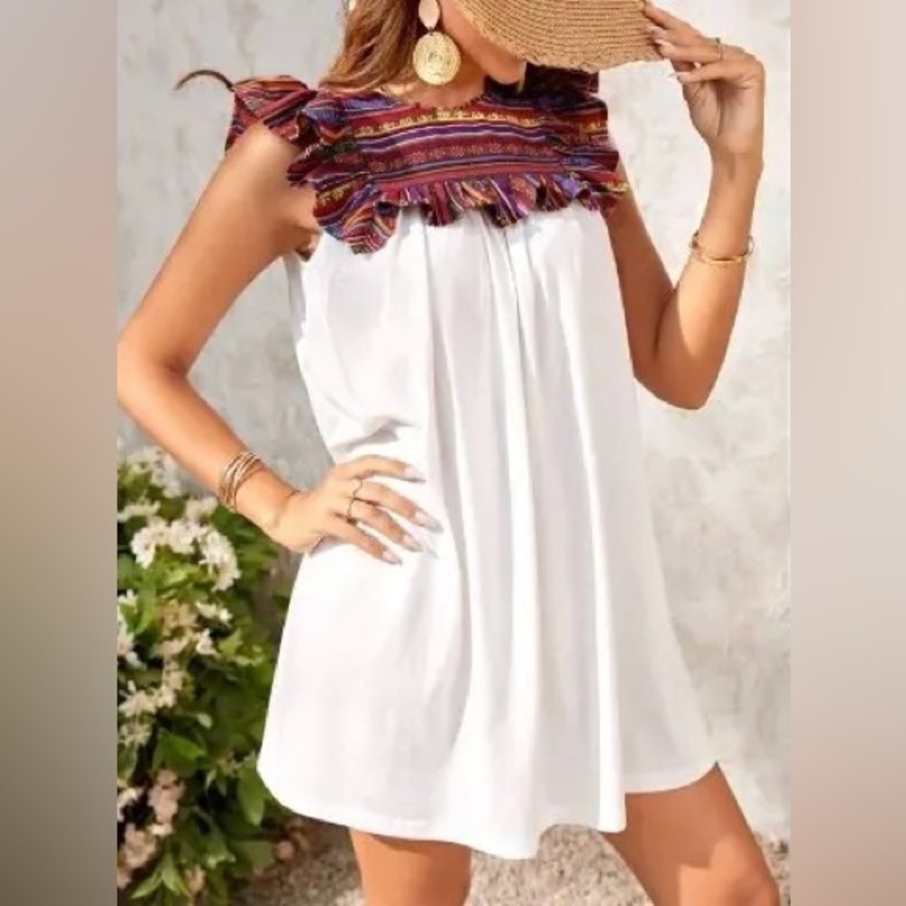 Boho Western Embroidered Mini Dress - Picture 2 of 7